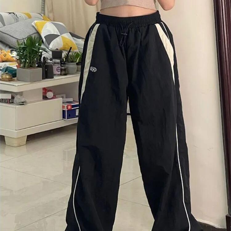 clothes women joggers solid trousers leg wide waist high