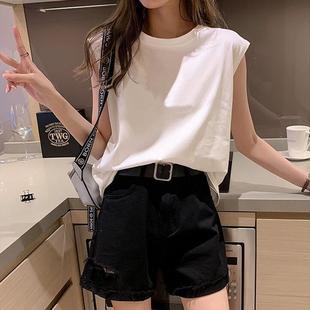 White camisole womens loose round neck sleeveless top outer