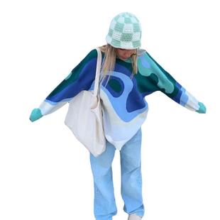 round womens warm cardigan sleeve loose pullover rainbow