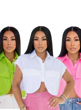 women denim cropped shirt blue white button crop shirt