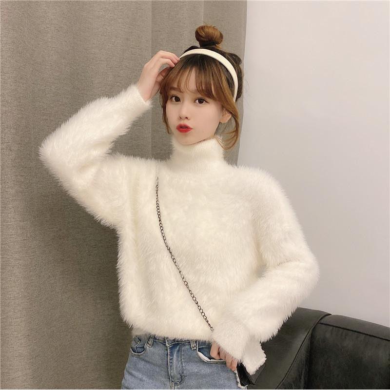 thickened knitted collar plush sweater shirt mink high top