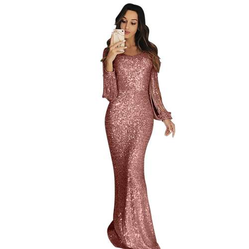 dress dinner fringe sleeve long gown evening dress long