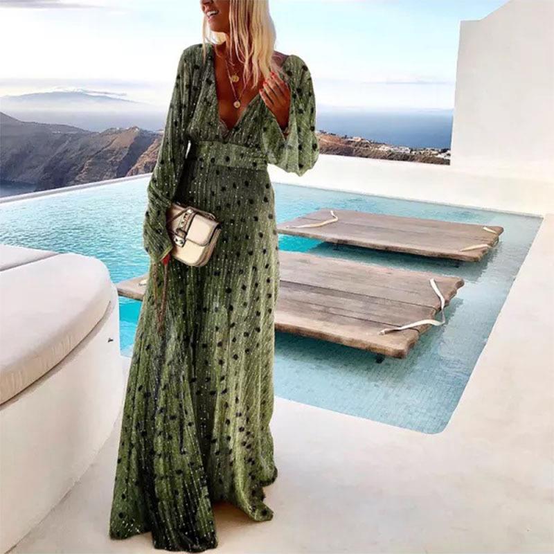 Womens Green Gradient Spotted Fashionable Temperament Deep