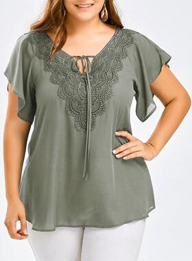 plus trumpet short-sleeved clothing lace top sleeve womens