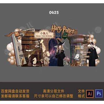 哈利波特魔法师欧式男孩宝宝宴周岁百天生日派对舞台背景设计素材