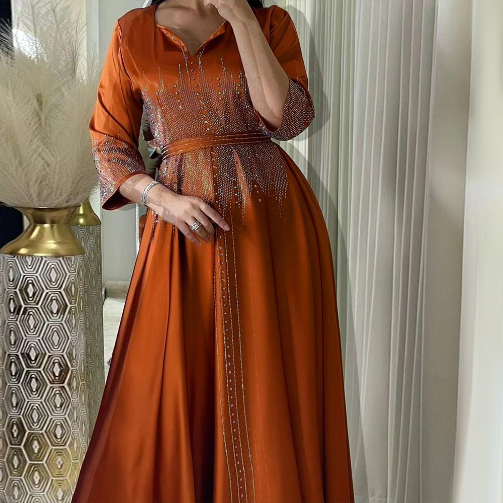 Satin Dress Diamond Style Evening Gown