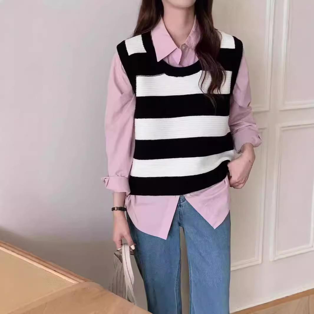 color vest round for women contrasting for vest loose