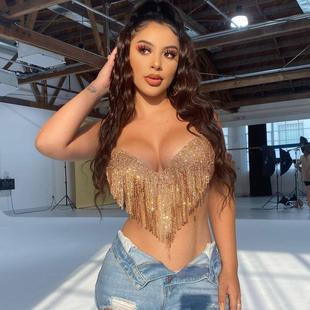 Womens Metal Rhinestone Top Sexy Party Hottie Outfit