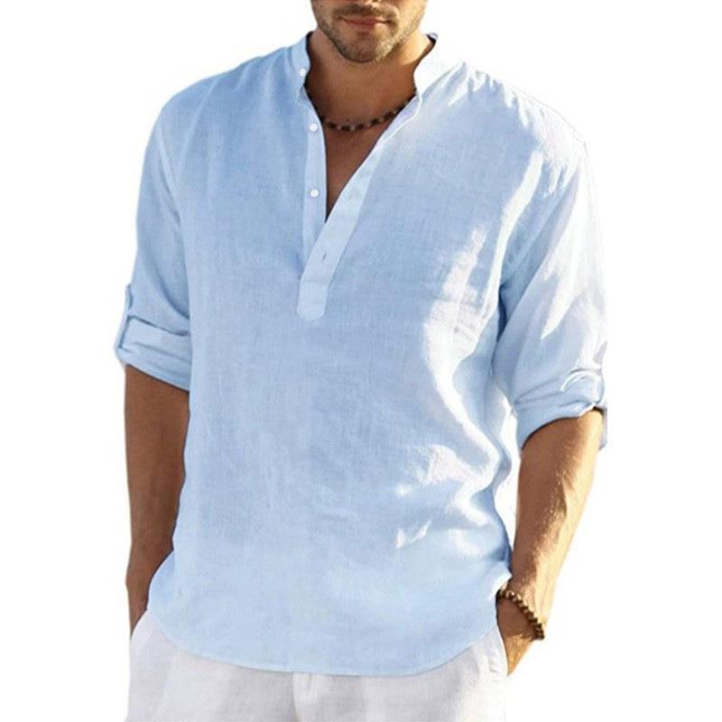 mens stand-up color Mens trend and collar shirt linen