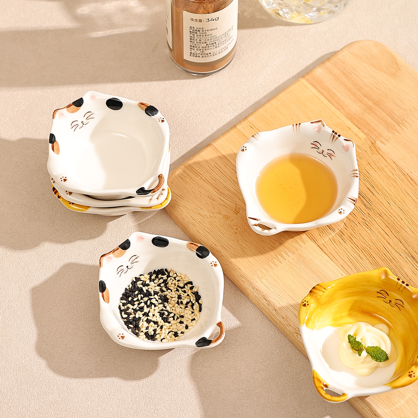 可爱猫咪陶瓷碟蘸料碟