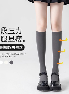 天鹅绒灰色小腿袜子夏季压力瘦腿过膝白丝袜微透肉日系jk中筒袜女
