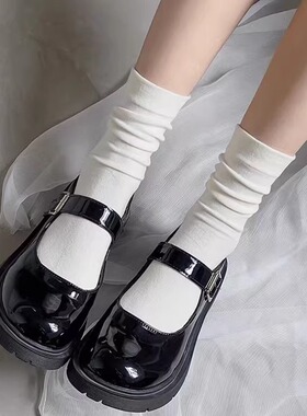 白色袜子女中筒袜纯棉夏季薄款纯色ins潮黑色堆堆袜长袜日系jk袜