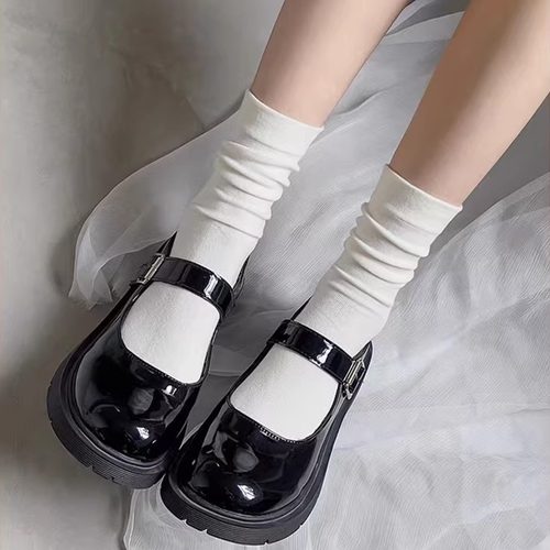 白色堆堆袜子女中筒棉袜月子长袜