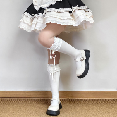 lolita白色蕾丝花边袜子女配lo鞋