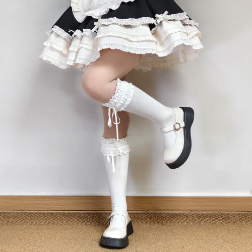 lolita白色蕾丝花边袜子女配lo鞋