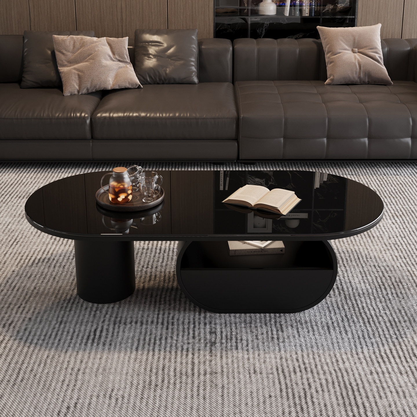 现代简约黑色高级感钢化玻璃茶几椭圆形客厅小户型轻奢创意茶桌,住宅家具,茶几,淘宝优惠券,粉丝福利购,淘宝优惠卷