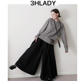 黑色裙裤 3HLADY 松紧腰大裙摆式 纸感棉 25早秋小众设计风定制
