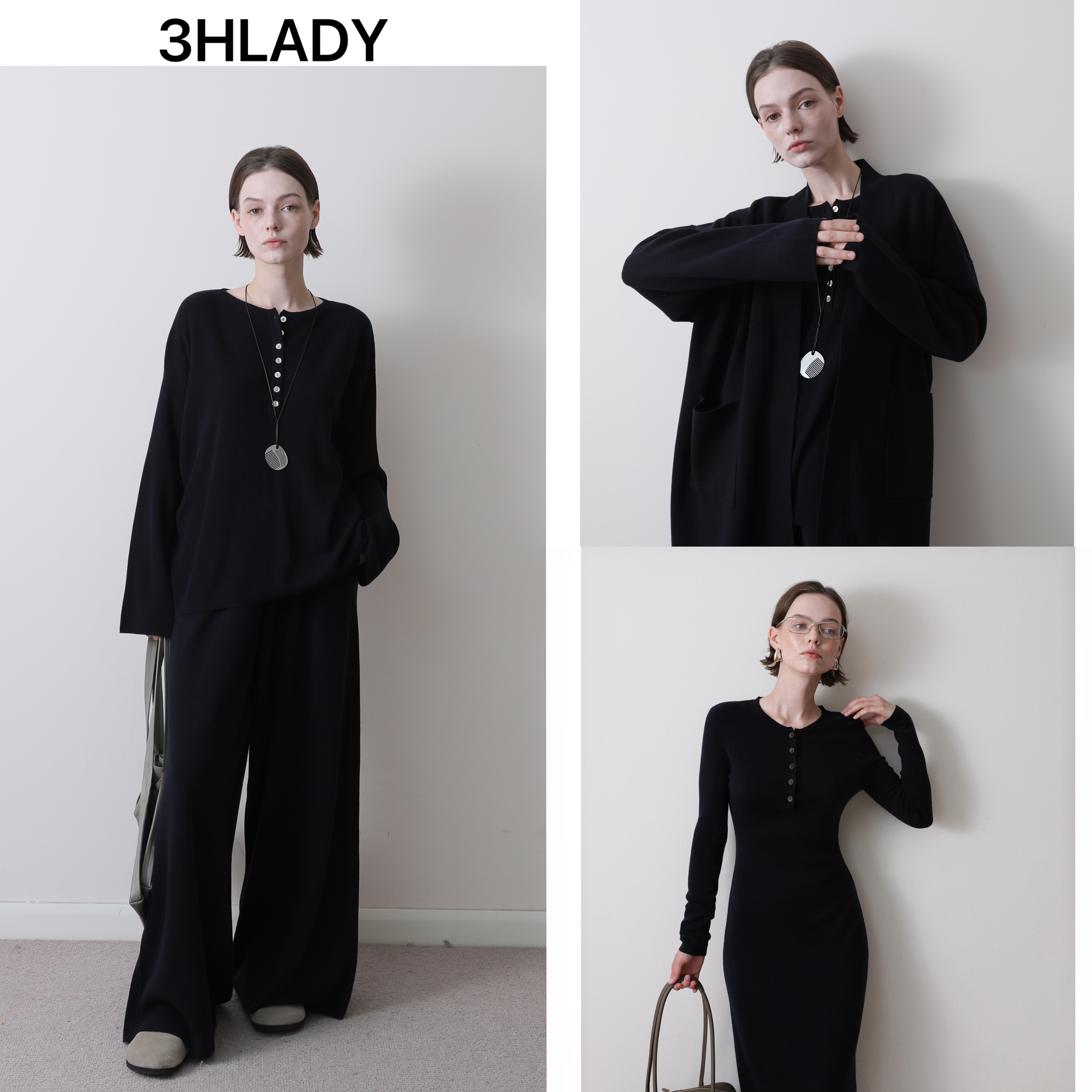 3HLADY低调静奢 120S美利奴羊毛亨利领针织衫|阔腿裤|开衫|针织裙