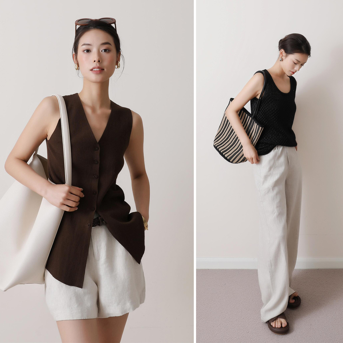 3HLADY老钱系列亚麻百慕大四分裤/ 阔腿裤及地裤（送如图腰带）