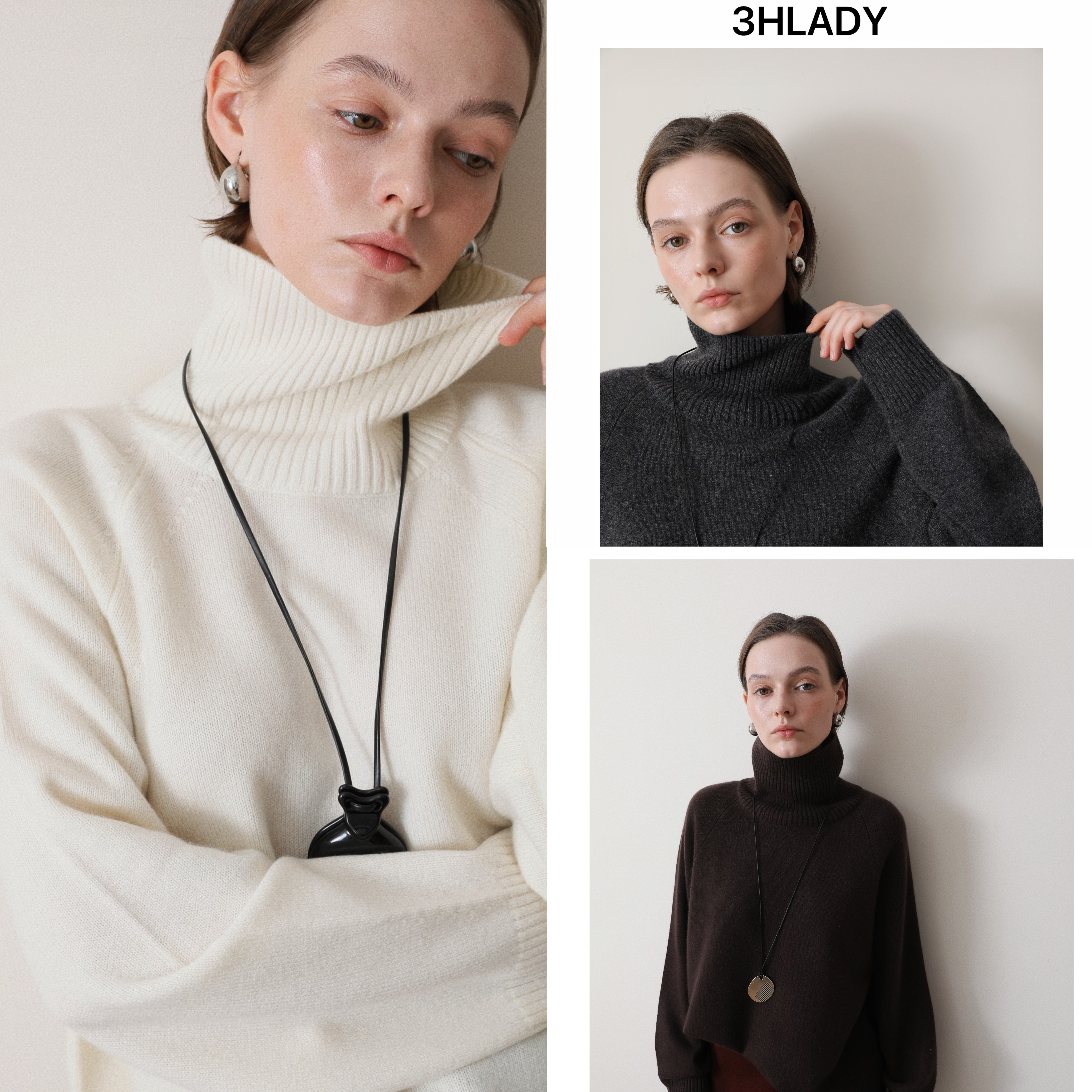 3HLADY | 高克重 温暖软黄金 自由高领宽松OS风格 山羊绒衫