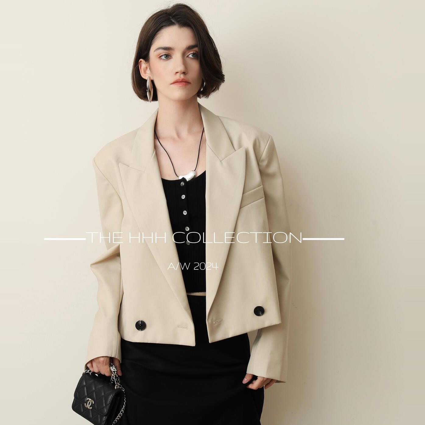 3HLADY 汲简有型 廓形落肩设计 枪驳领 撞色扣精纺羊毛西装外套