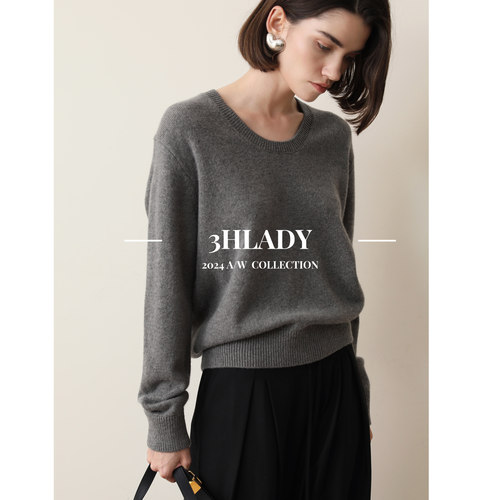 3HLADY 定染百搭基础 色100%绵羊毛汤勺领毛衣