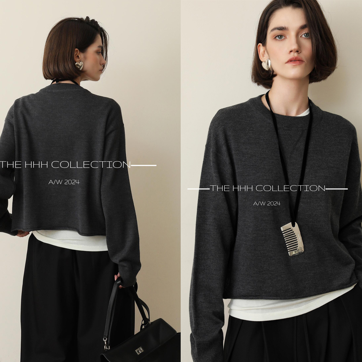 3HLADY 松弛休闲|德国BIELLA美丽诺羊毛卫衣风格宽松落肩袖毛衣