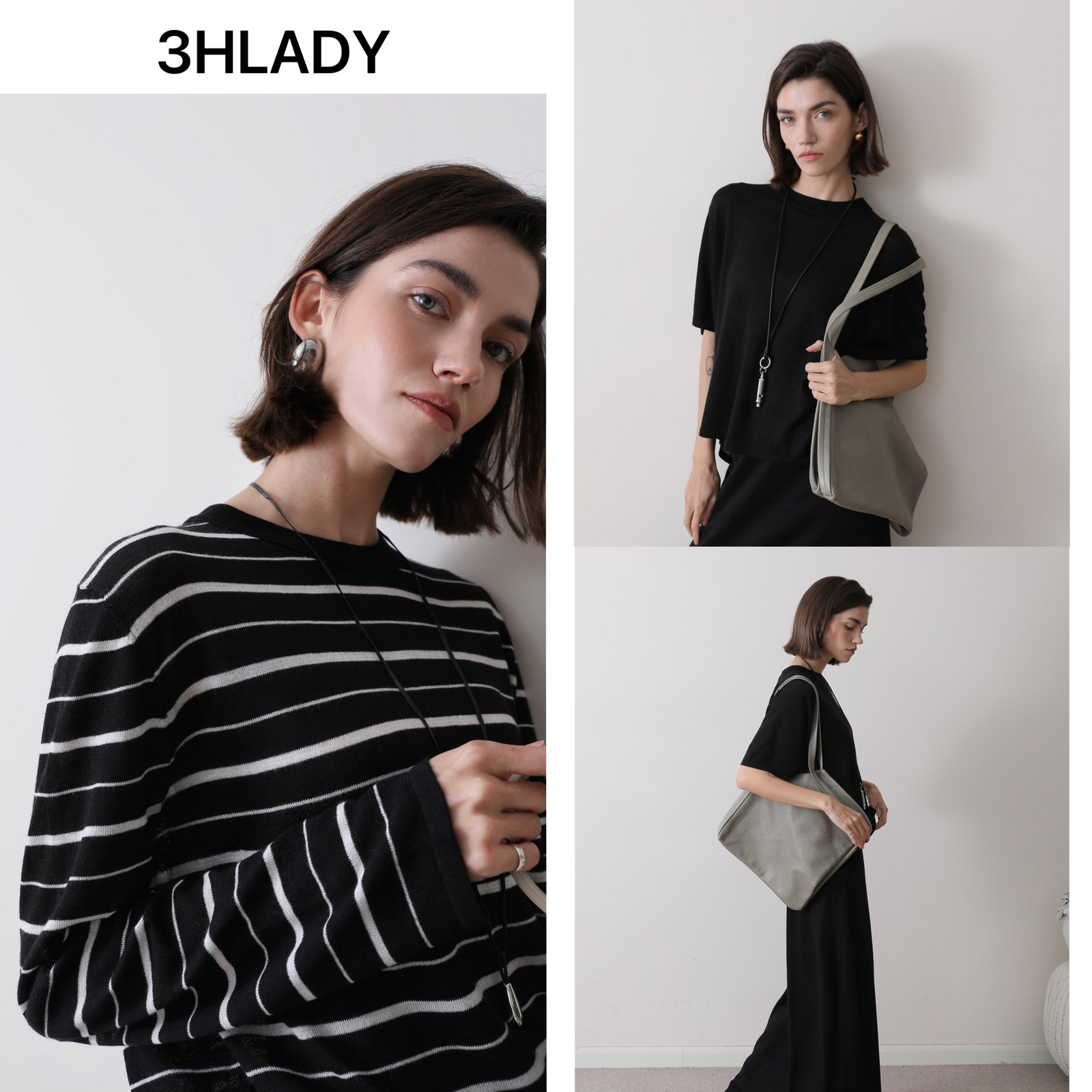 3HLADY|把松弛感焊在身上 短袖亚麻羊毛套头衫/条纹上衣/半身裙图片