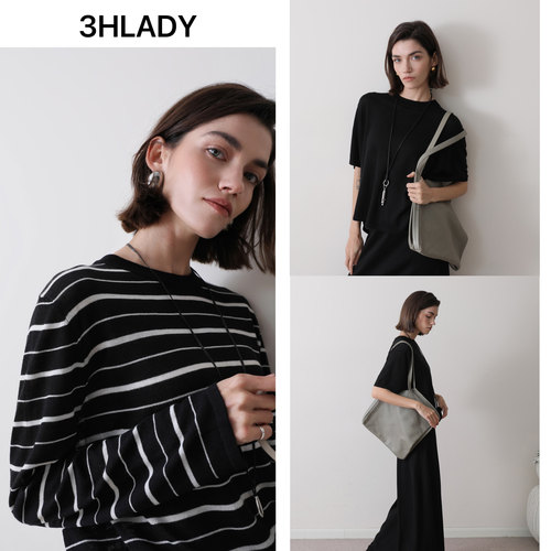 3HLADY|把松弛感焊在身上 短袖亚麻羊毛套头衫/条纹上衣/半身裙