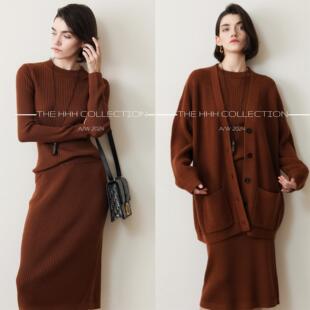 3HLADY 很MIU姨式穿搭 浓情焦糖 美丽诺羊毛针织衫/半裙/大开衫