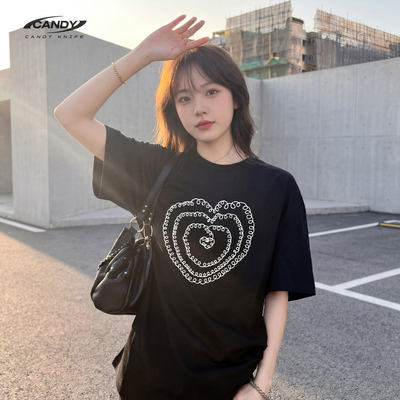 CANDYKNIFE夏季爱心印花T恤