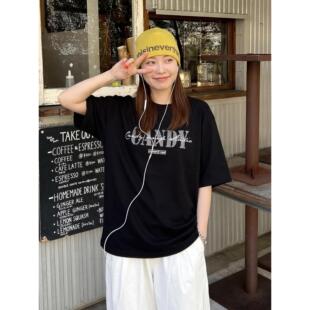 粉色多巴胺 2026夏季 美式 复古宽松字母印花T恤显瘦百搭甜酷情侣款