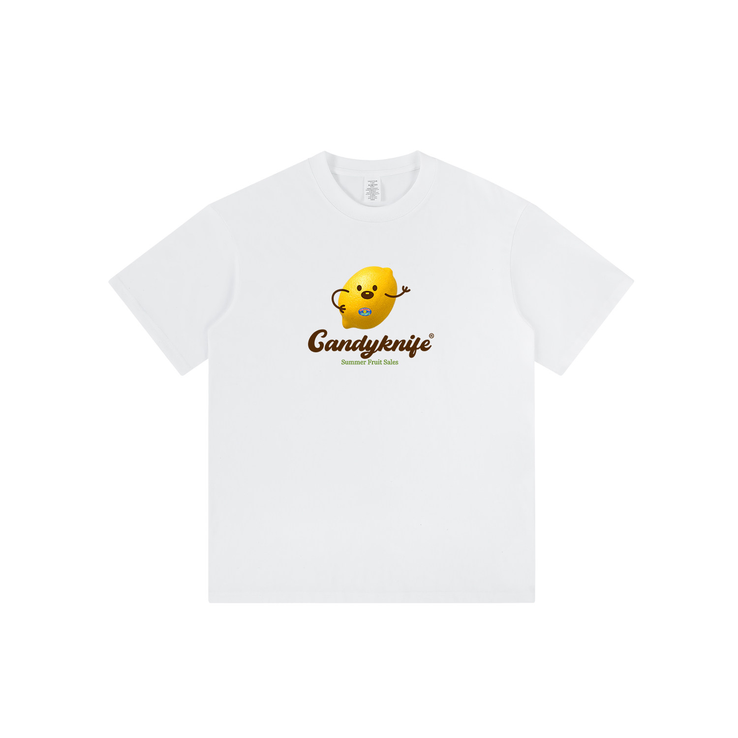 趣味水果系列柠檬印花短袖tee撞色印花休闲透气全棉T恤情侣衫夏