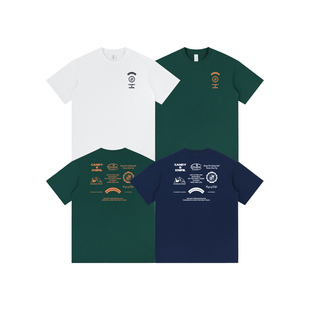 2025夏季 情侣 国潮山系趣味图案男女宽松圆领日系简约字母T恤短袖