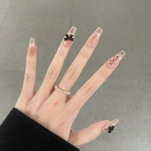 纯手工美甲穿戴甲2024新款夏冰透波点赫本蝴蝶结显白高级感指甲贴