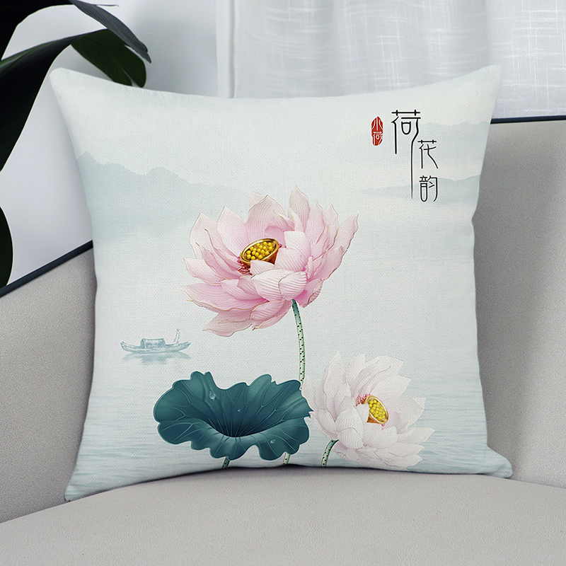 现代中式荷花抱枕十字绣新款小件线绣简约花卉手工自己绣客厅靠枕