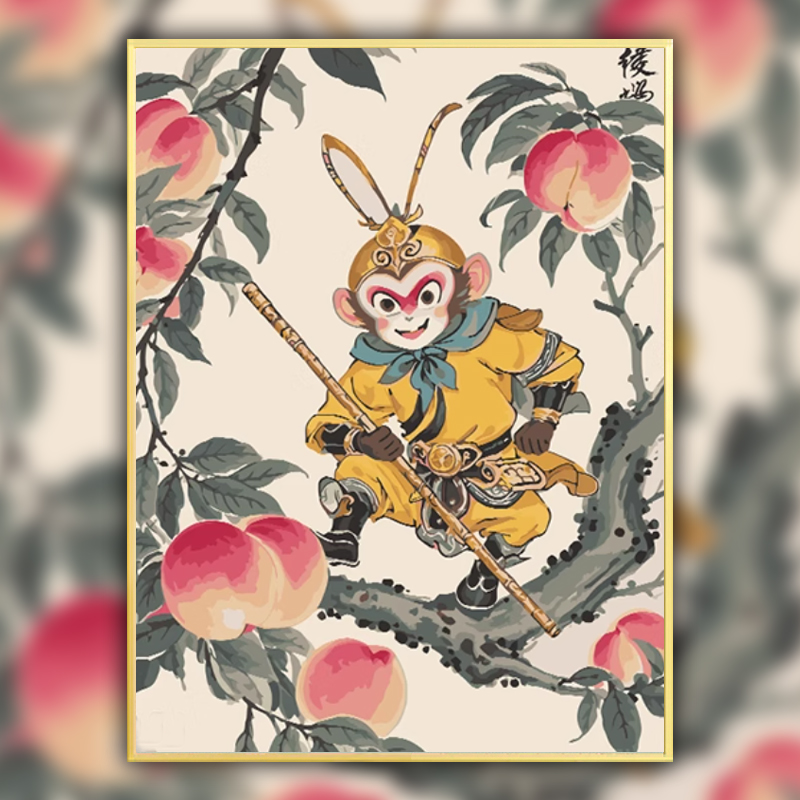 中国风孙悟空十字绣diy手工线绣小猴子祝寿桃子5d钻石画打发时间