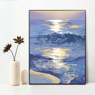 5d钻石画满钻新款2022年客厅卧室现代简约风治愈海边风景自粘点画