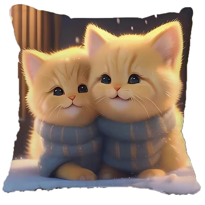 橘色猫咪抱枕十字绣客厅卧室