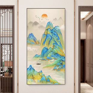 千里江山图十字绣2024新款现代高端山水风景画满绣玄关走廊线绣竖