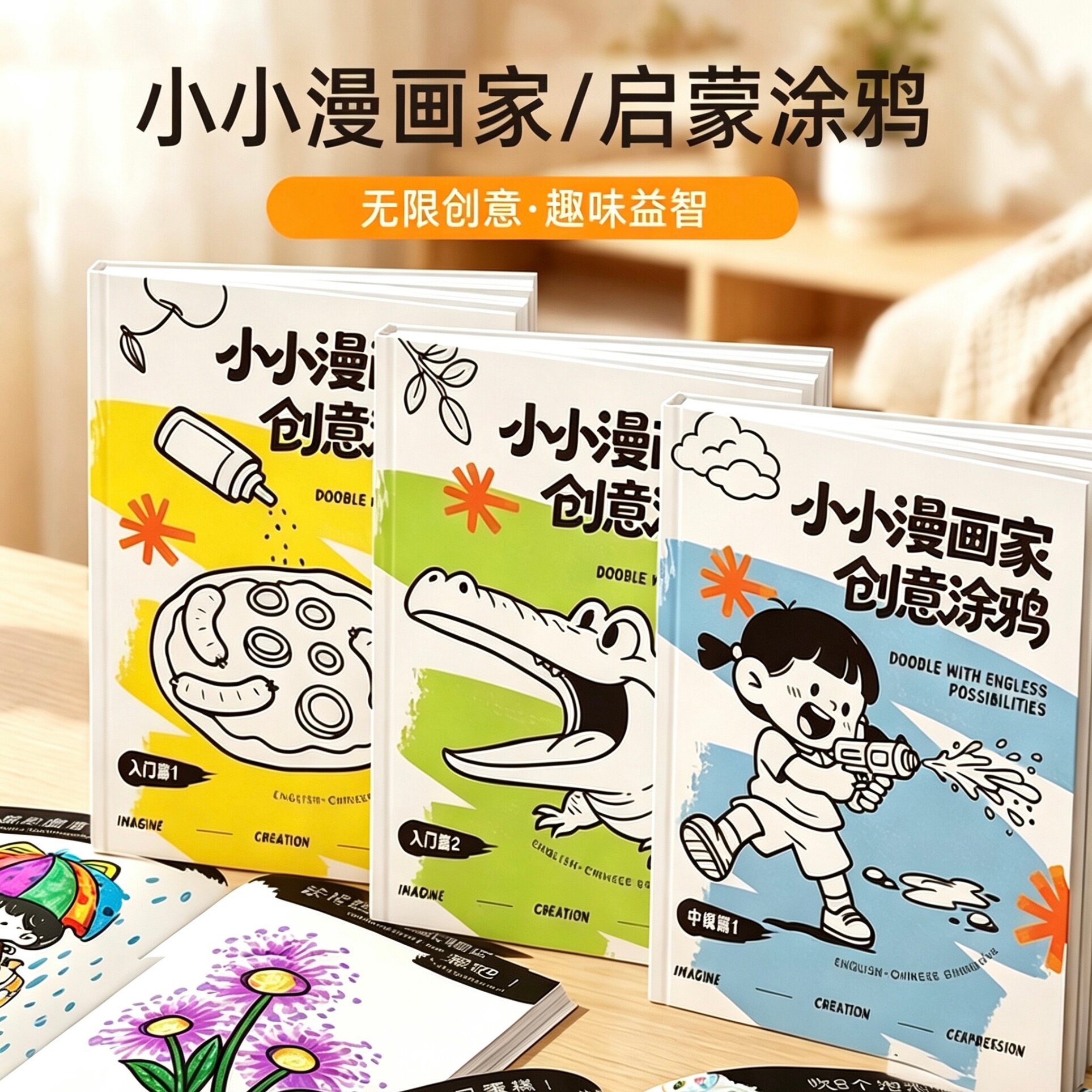 小小漫画家创意涂鸦儿童涂颜色填充画绘画启蒙教材宝宝涂色绘画本