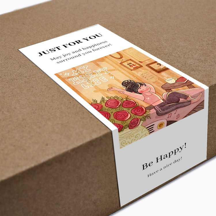 gytz770快乐微笑高级感森系唯美小清晰插画通用不干胶贴纸封口贴