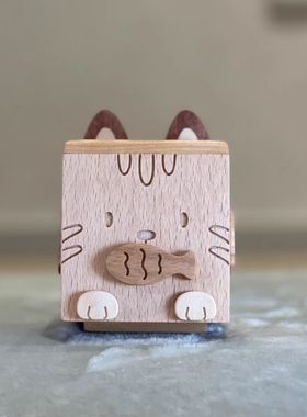 方块猫创意实木摆件 治愈玩具 原创木制桌面装饰品  LTCP-05
