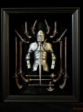 龙飞兔舞  桌面装饰品树脂摆件 欧洲骑士火枪铠甲相框LTCP-359+3D