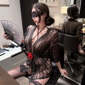 性感蕾丝绑带透视网纱睡衣女