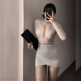 纯欲性感辣妹夜店OL秘书制服套装诱惑蕾丝缕空上衣紧身包臀短裙
