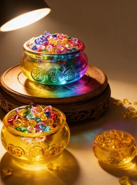 黄水晶聚宝盆摆件金黄色琉璃元宝招财聚财家居摆设开业乔迁礼品