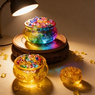 黄水晶聚宝盆摆件金黄色琉璃元宝招财聚财家居摆设开业乔迁礼品