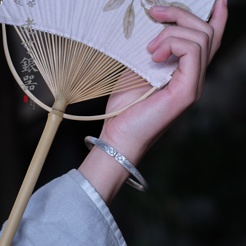 老寸银器复古纯银手工银手镯