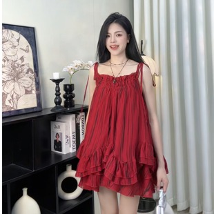 甜鱼少盐 甜美小个子裙子两件套 红莓糖纸红色连衣裙套装 女夏季